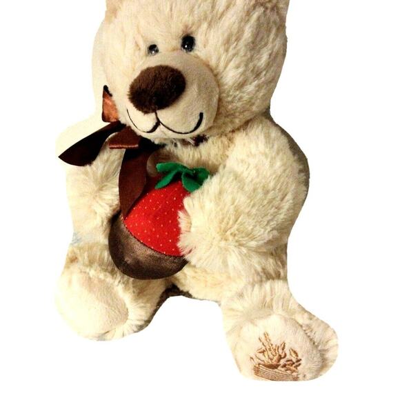 Teddy BEAR Berry Loved 11" Beige Realistic Plush Stuffed Animal Toy Strawberry - Picture 3 of 15